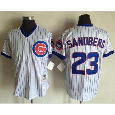 Mitchell And Ness Cubs #23 Ryne Sandberg White(Blue Strip) Throwback Stitched MLB Jersey