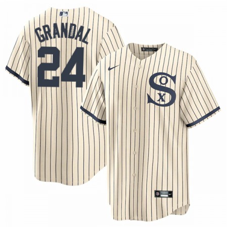 Men's Chicago White Sox #24 Yasmani Grandal 2021 Cream/Navy Name&Number Field of Dreams Cool Base Stitched Jersey