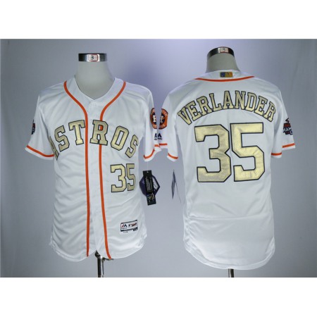 Men's Houston Astros #35 Justin Verlander White 2018 Gold Program Flex Base Player Stitched MLB Jersey