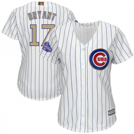 Women's Chicago Cubs #17 Kris Bryant White 2017 Gold Program Player Stitched MLB Jersey