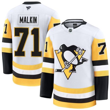 Men's Pittsburgh Penguins #71 Evgeni Malkin White Away Premium Jersey