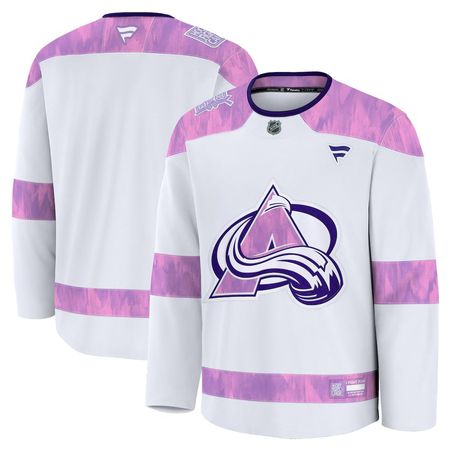 Men's Colorado Avalanche White 2024 Hockey Fights Cancer Practice Jersey