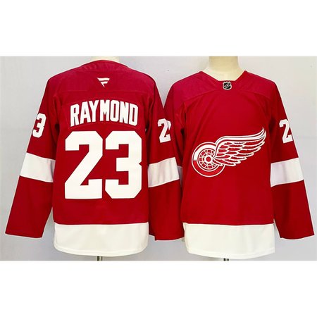 Men's Detroit Red Wings #23 Lucas Raymond Red 2024-25 Home Stitched Premium Jersey