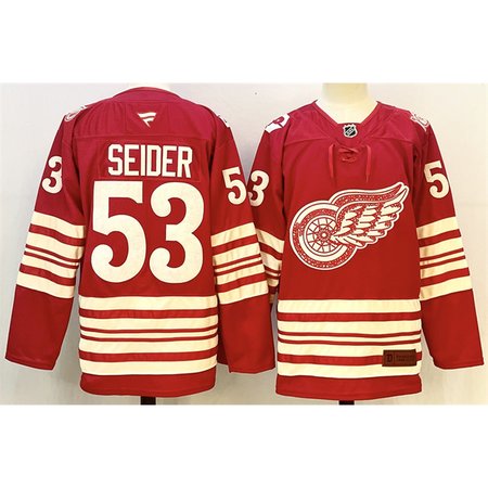 Men's Detroit Red Wings #53 Moritz Seider Red 2025-26 Centennial Premium Stitched Hockey Premium Jersey