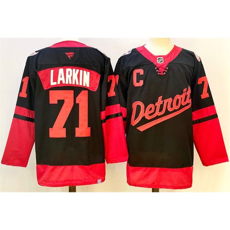 Men's Detroit Red Wings #71 Dylan Larkin Black With C Patch 2024-25 Stitched Premium Jersey