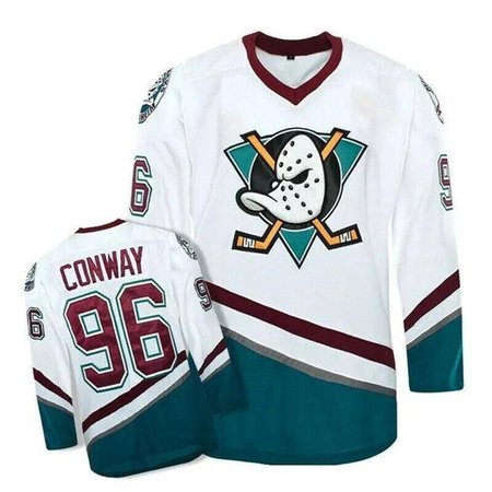 Men's Anaheim Ducks #96 Charlie Conway White Stitched Premium Jersey