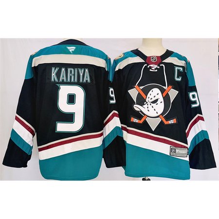 Men's Anaheim Ducks #9 Paul Kariya Black/Teal 2024-25 Stitched Premium Jersey