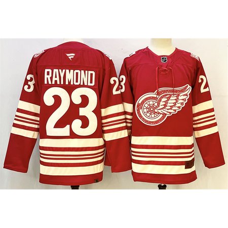 Men's Detroit Red Wings #23 Lucas Raymond Red 2025-26 Centennial Premium Stitched Hockey Premium Jersey