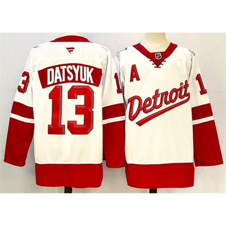 Men's Detroit Red Wings #13 Pavel Datsyuk White/Red 2024-25 With A Patch Stitched Premium Jersey