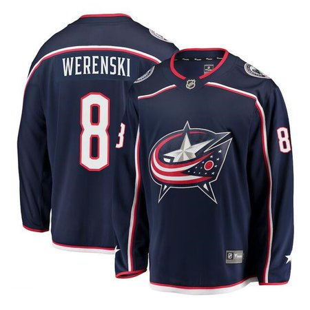 Men's Columbus Blue Jackets #8 Zach Werenski Navy Stitched Hockey Premium Jersey