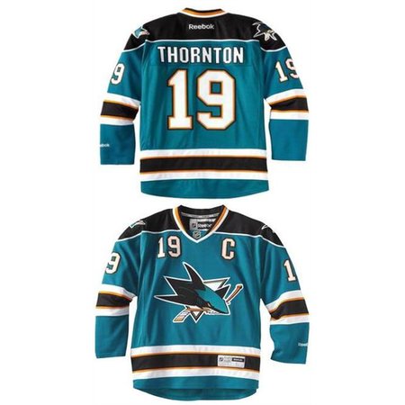 Men's San Jose Sharks #19 JOE THORNTON Teal Throwback Stitched Hockey Premium Jersey