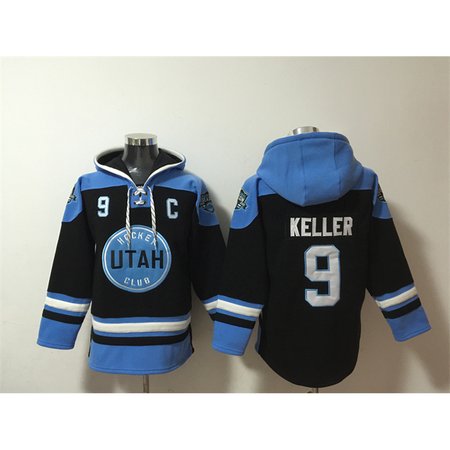 Men's Utah Mammoth #9 Clayton Keller Black/Blue Ageless Must-Have Lace-Up Pullover Hoodie