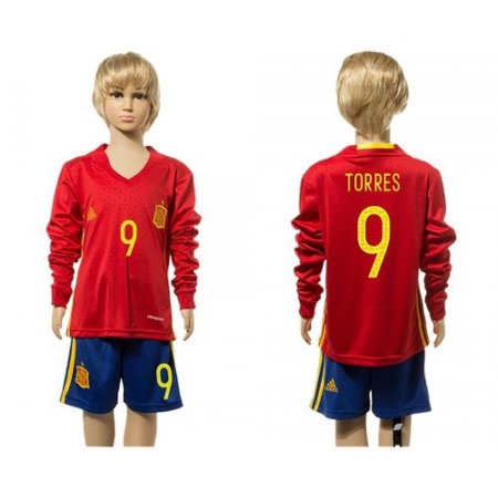Spain #9 Torres Red Home Long Sleeves Kid Soccer Country Jersey