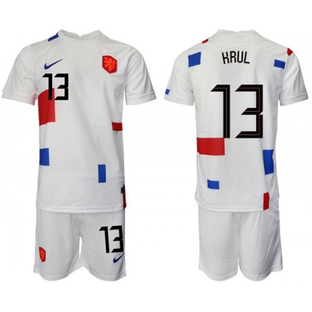 Men's Netherlands #13 Hrul White Away Soccer Jersey Suit