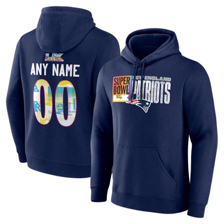Men's New England Patriots Navy Super Bowl LX Custom Name & Number Hoodie