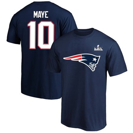 Men's New England Patriots #10 Drake Maye Navy Super Bowl LX Patch Big & Tall Name & Number T-Shirt