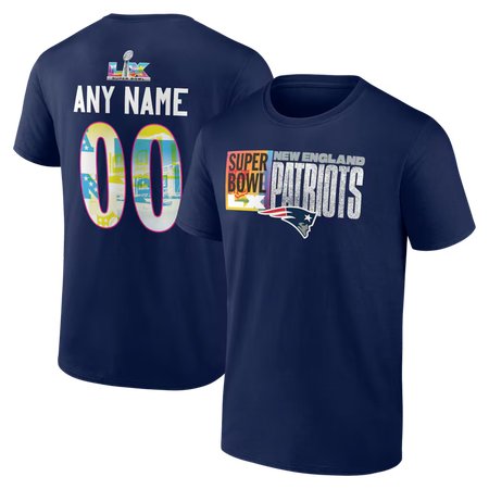 Men's New England Patriots Navy Super Bowl LX Custom Name & Number T-Shirt