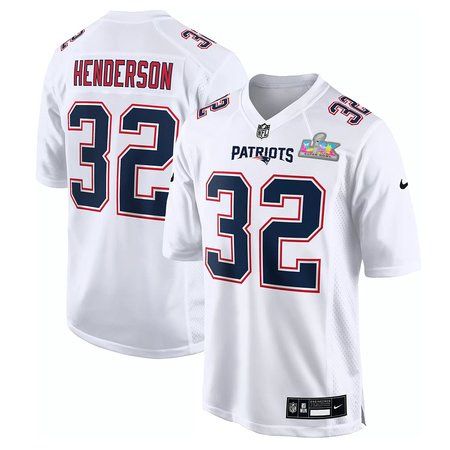 Youth New England Patriots #32 TreVeyon Henderson White Super Bowl LX Patch Tundra Fashion Game Jersey