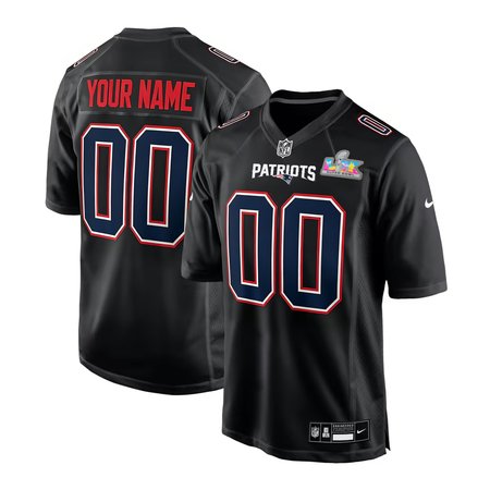 Men's New England Patriots Custom Black Super Bowl LX Patch Carbon Fashion Game Jersey