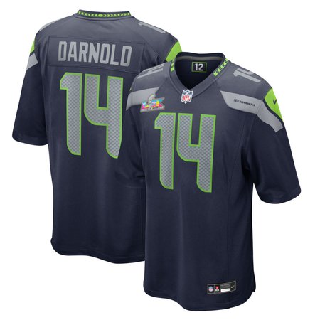 Men's Seattle Seahawks #14 Sam Darnold College Navy Super Bowl LX Patch Game Jersey