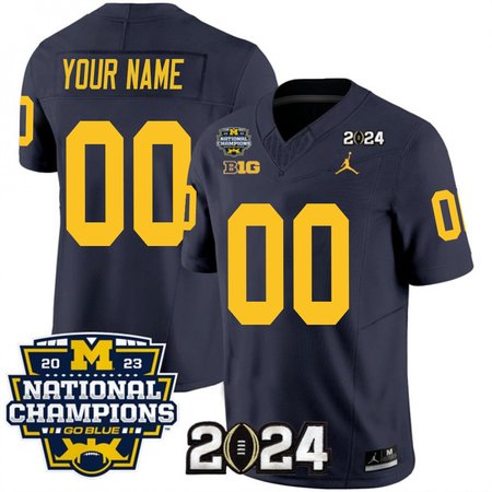 Men's Michigan Wolverines ACTIVE PLAYER Custom Navy 2024 F.U.S.E. With 2023 National Champions Patch Stitched Jersey