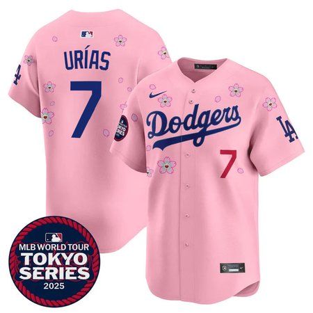 Youth Los Angeles Dodgers #7 Julio Urias Pink Tokyo 2025 Cool Base Stitched Baseball Jersey