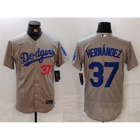 Men's Los Angeles Dodgers #37 Teoscar Hernandez Grey Flex Base Stitched Baseball Jersey