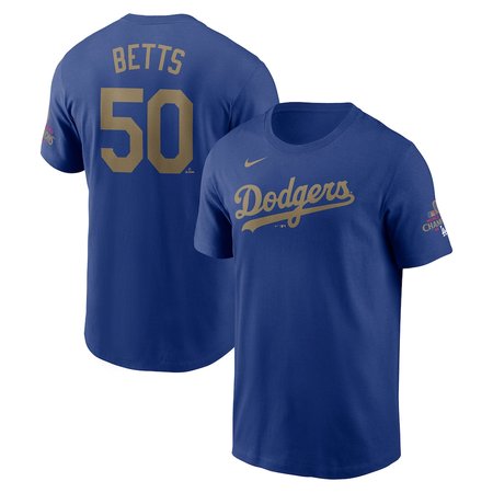 Men's Los Angeles Dodgers #50 Mookie Betts Royal 2025 Gold Collection Name & Number T-Shirt