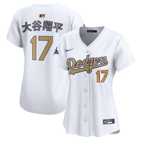 Women's Los Angeles Dodgers #18 Shohei Ohtani White 2025 Gold Collection Kanji Limited Jersey