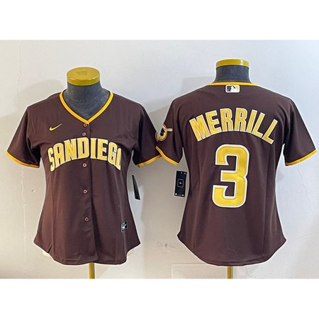 Women's San Diego Padres #3 Jackson Merrill Brown Stitched Baseball Jersey(Run Small)