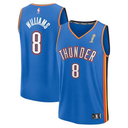 Men's Oklahoma City Thunder #8 Jalen Williams Fanatics Blue 2025 NBA Finals Champions Fast Break Replica Player Icon Edition Jersey