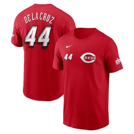 Men's Cincinnati Reds #44 Elly De La Cruz Nike Red 2025 MLB Speedway Classic Name & Number T-Shirt