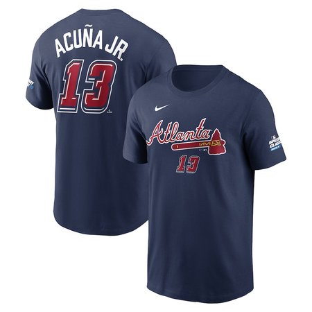 Men's Atlanta Braves #13 Ronald Acuna Jr. Nike Navy 2025 MLB Speedway Classic Name & Number T-Shirt