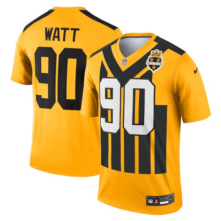 Men's Pittsburgh Steelers #90 T.J. Watt Nike Gold Alternate 1933 Throwback Legend Player Performance Top