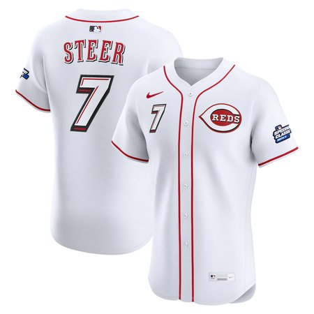 Youth Cincinnati Reds #7 Spencer Steer Nike White 2025 MLB Speedway Classic Home Elite Player Jersey