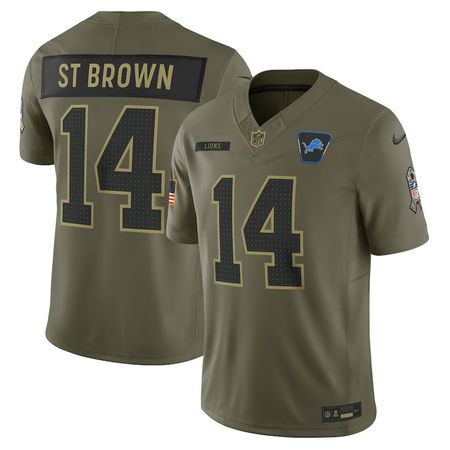 Men's Detroit Lions #14 Amon-Ra St. Brown Nike Olive 2025 Salute to Service Limited Jersey