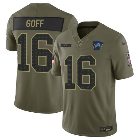 Men's Detroit Lions #16 Jared Goff Nike Olive 2025 Salute to Service Retired Limited Jersey