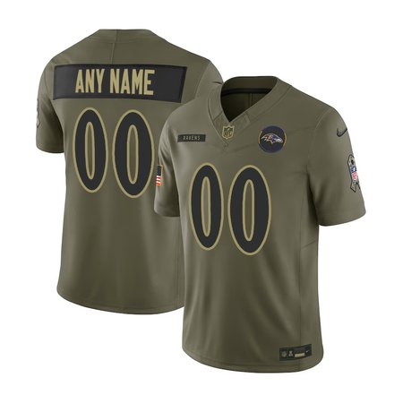 Youth's Baltimore Ravens Custom Nike Olive 2025 Salute to Service Retired Limited Jersey