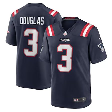 Men's New England Patriots #3 Demario Douglas Nike Navy Game Jersey