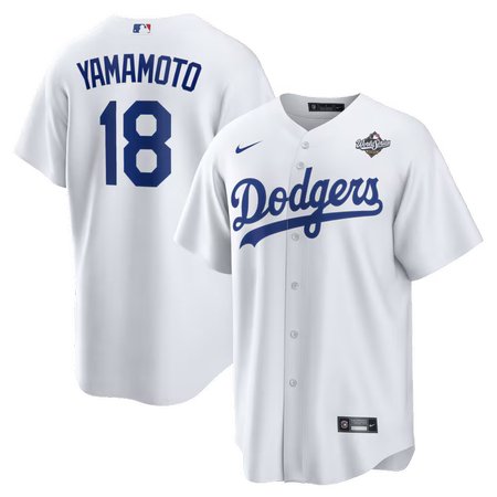 Men's Los Angeles Dodgers #18 Yoshinobu Yamamoto Nike White 2025 World Series Home Replica Player Jersey