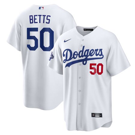 Youth Los Angeles Dodgers #50 Mookie Betts Nike White Home 2025 World Series Champions Limited Jersey