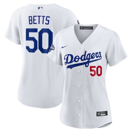 Women's Los Angeles Dodgers #50 Mookie Betts Nike White Home 2025 World Series Champions Limited Jersey