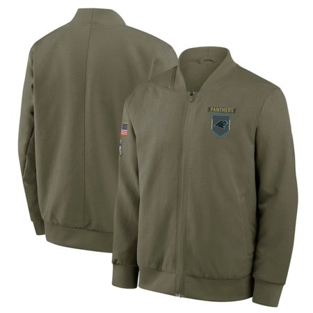 Men's Carolina Panthers Nike Olive 2025 Salute to Service Sideline Full-Zip Bomber Jacket