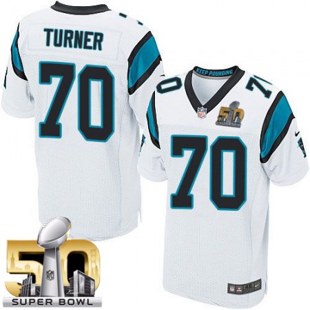 Panthers #70 Trai Turner White Super Bowl 50 Men's Stitched NFL Elite Jersey