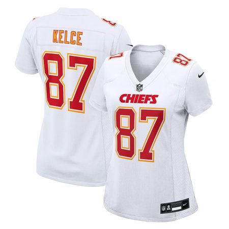 Women's Kansas City Chiefs #87 Travis Kelce Tundra White Fashion Game Jersey