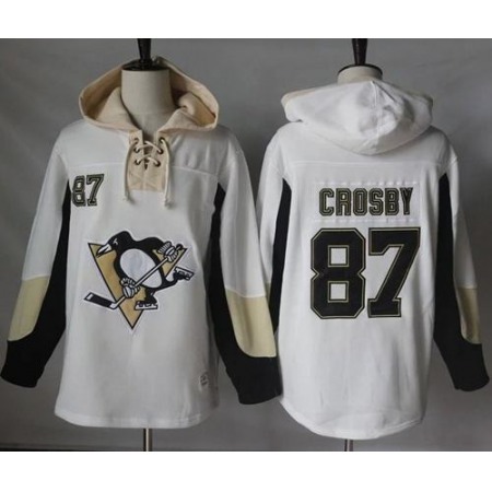 Penguins #87 Sidney Crosby White Pullover Hoodie Stitched NHL Jersey